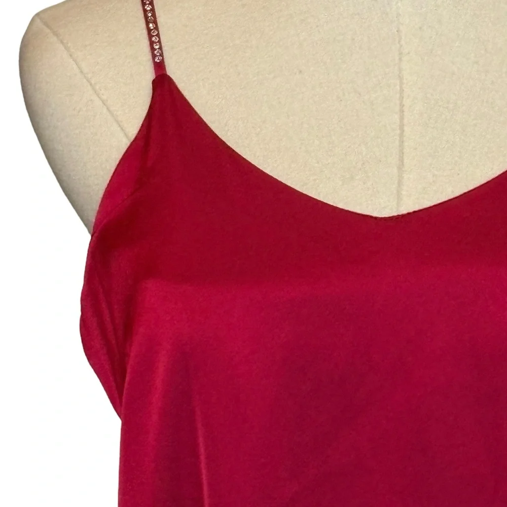 Nicole Miller Elegant Satin Slip Maxi Dress Red Rhinestone Strappy S